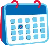 Illustration of a blue and white calendar with a red dot marking a specific date.