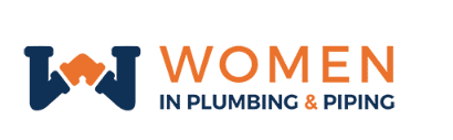 Logo of "Women in Plumbing & Piping" with a stylized "W" resembling pipes and hands.