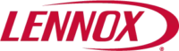 The red Lennox logo features the brand name in bold, uppercase letters with a curved swoosh above and below the text.