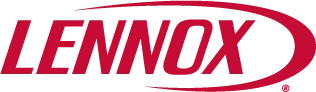 The red Lennox logo features the brand name in bold, uppercase letters with a curved swoosh above and below the text.