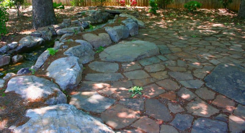 Natural stone landscape pathway with garden design and landscaping service by John Russell Landscape Architect.