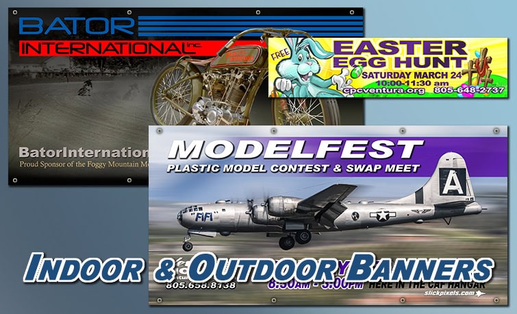 Full color indoor and outdoor vinyl banners in custom sizes designed and printed by J. Thow Designs.