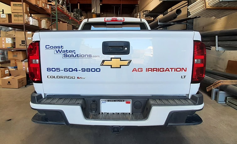 Cut vinyl truck signage for Coast Water Solutions fleet by J. Thow Designs