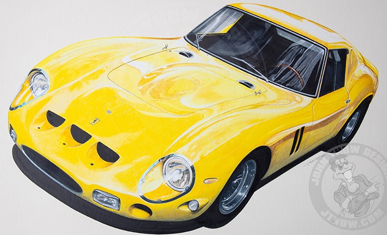 Two-Fifty' – Hyper-realistic illustration by J. Thow of a Ferrari 250 GTO, referencing a photo taken on Rodeo Drive, Los Angeles