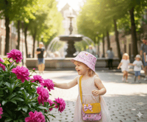 conjunto infantil bolsa tiracolo e chapéu floral feito à mão Just Bee a Kid