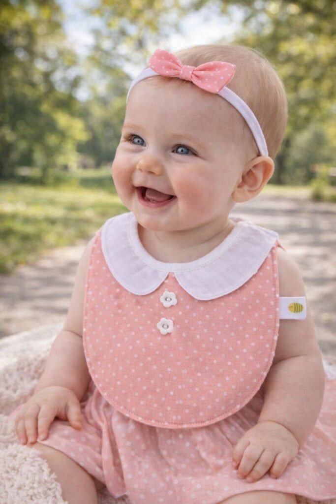 conjunto bebé babete com gola e fitinha de cabelo feito à mão
