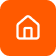 White house icon with a door in the center, displayed on an orange circular background.