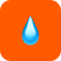 A single blue water droplet icon centered on an orange background.