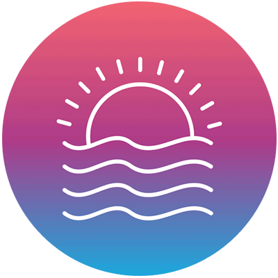 Icône coucher de soleil rose et bleu représentant un spot nautique unique