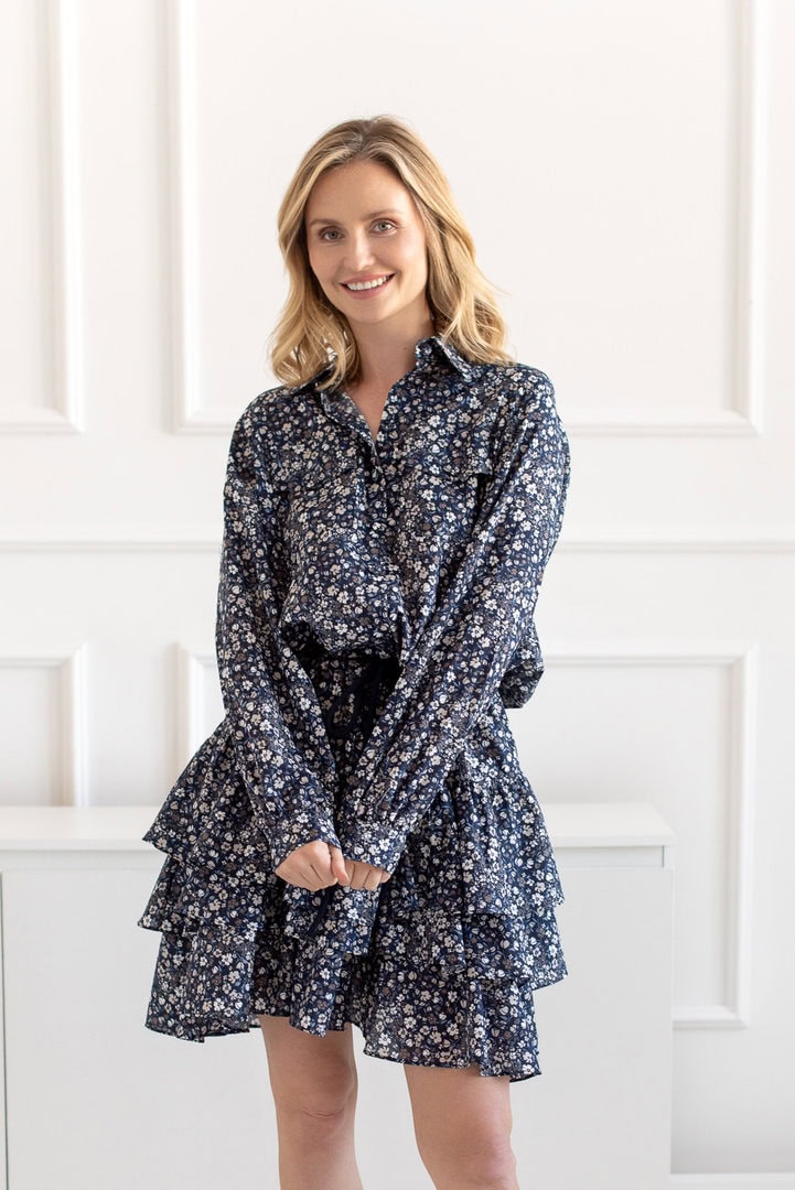 Granatowa sukienka LARISSA w kwiatowy print 6