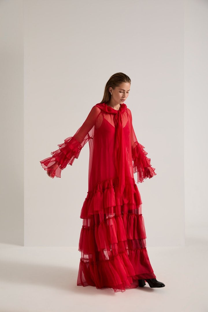 Czerwona sukienka jedwabna RED HAZE-04
