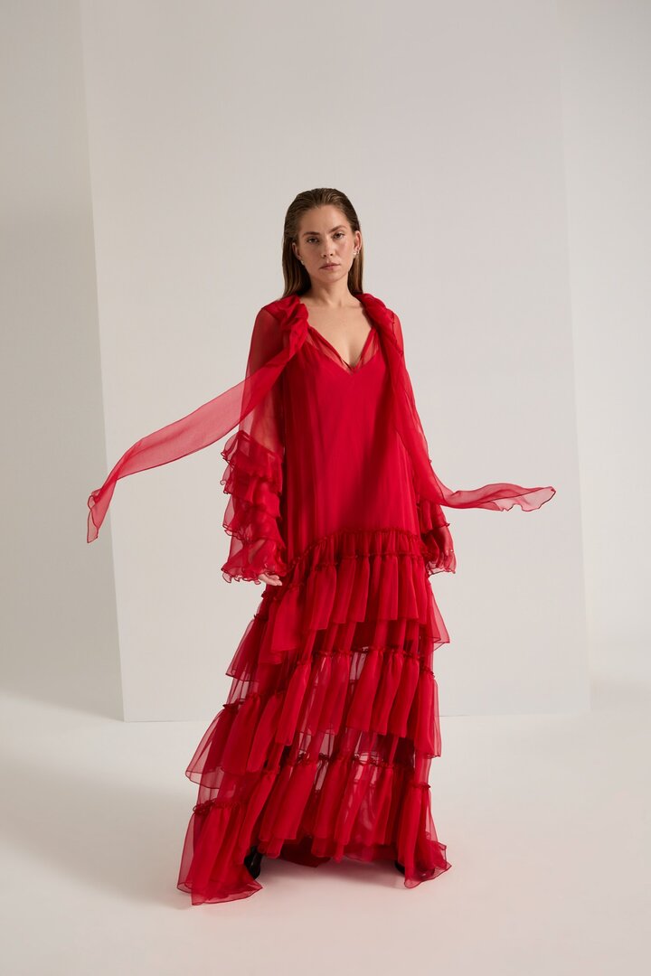 Czerwona sukienka jedwabna RED HAZE-05