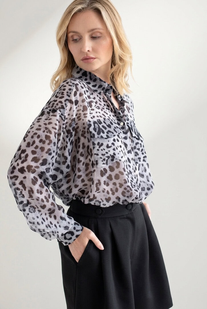 Szara jedwabna koszula SHALA w panterkowy print-2