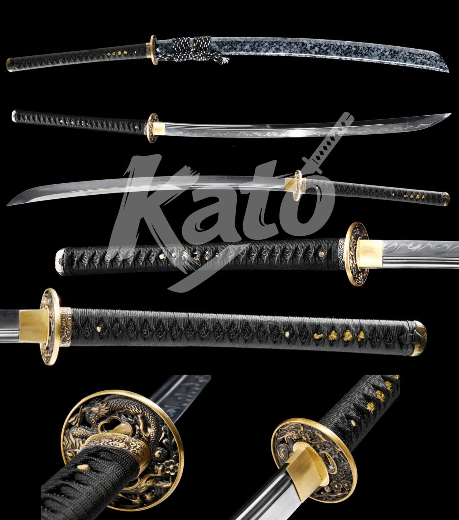 1 T10 Carbon Steel Naginata – Hand-Forged, Clay-Tempered Hamon, Full Tang, Dragon Tsuba