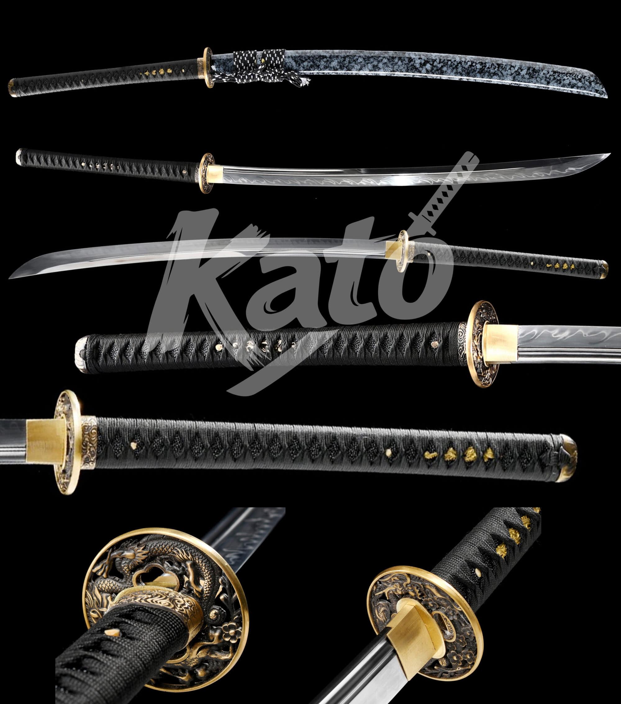 1 T10 Carbon Steel Naginata – Hand-Forged, Clay-Tempered Hamon, Full Tang, Dragon Tsuba
