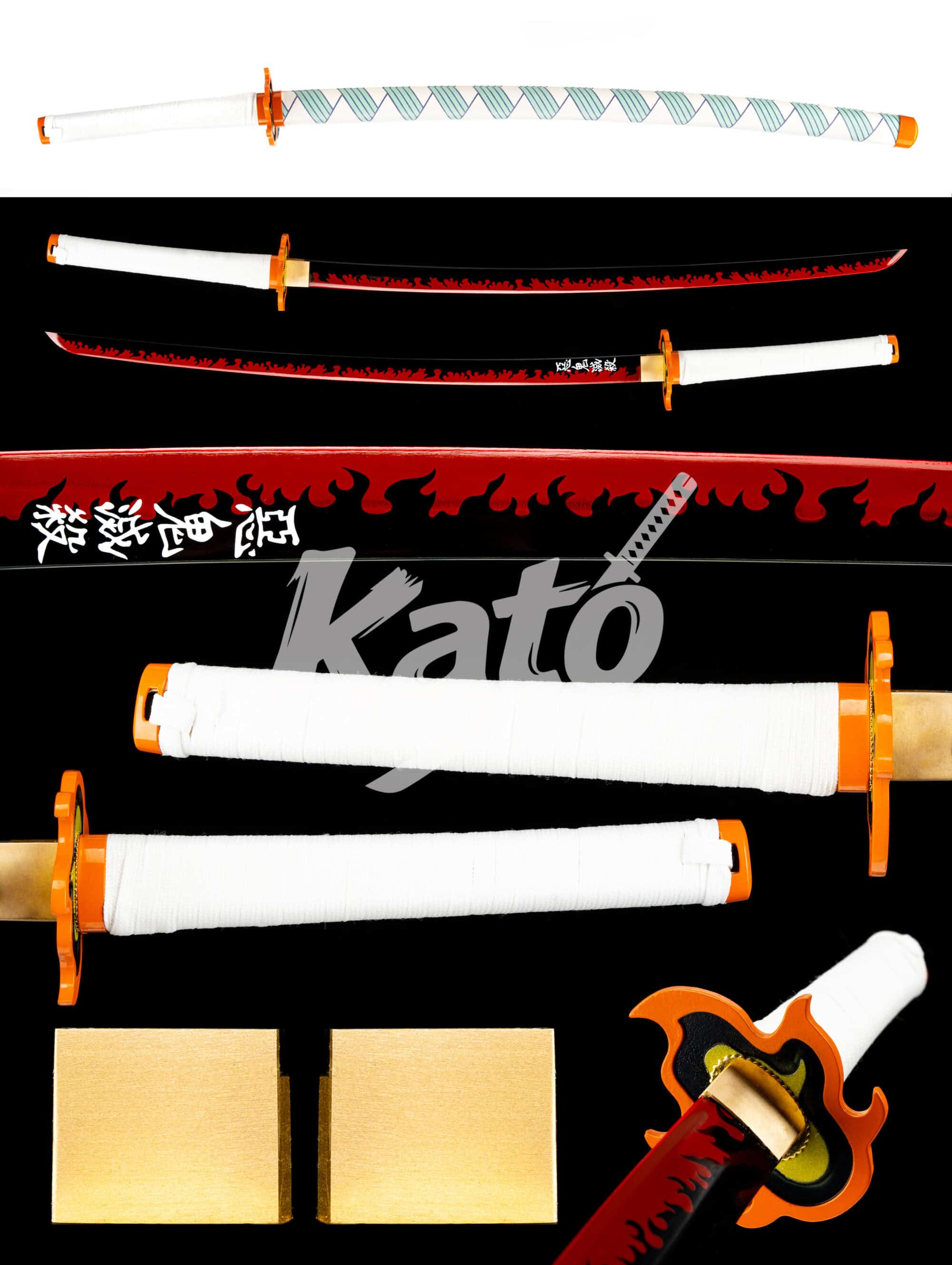 10 Demon Slayer Kyojuro Rengoku “Wrapped Handle” Katana — 1045 Steel, Black Baked Finish, 41.34"