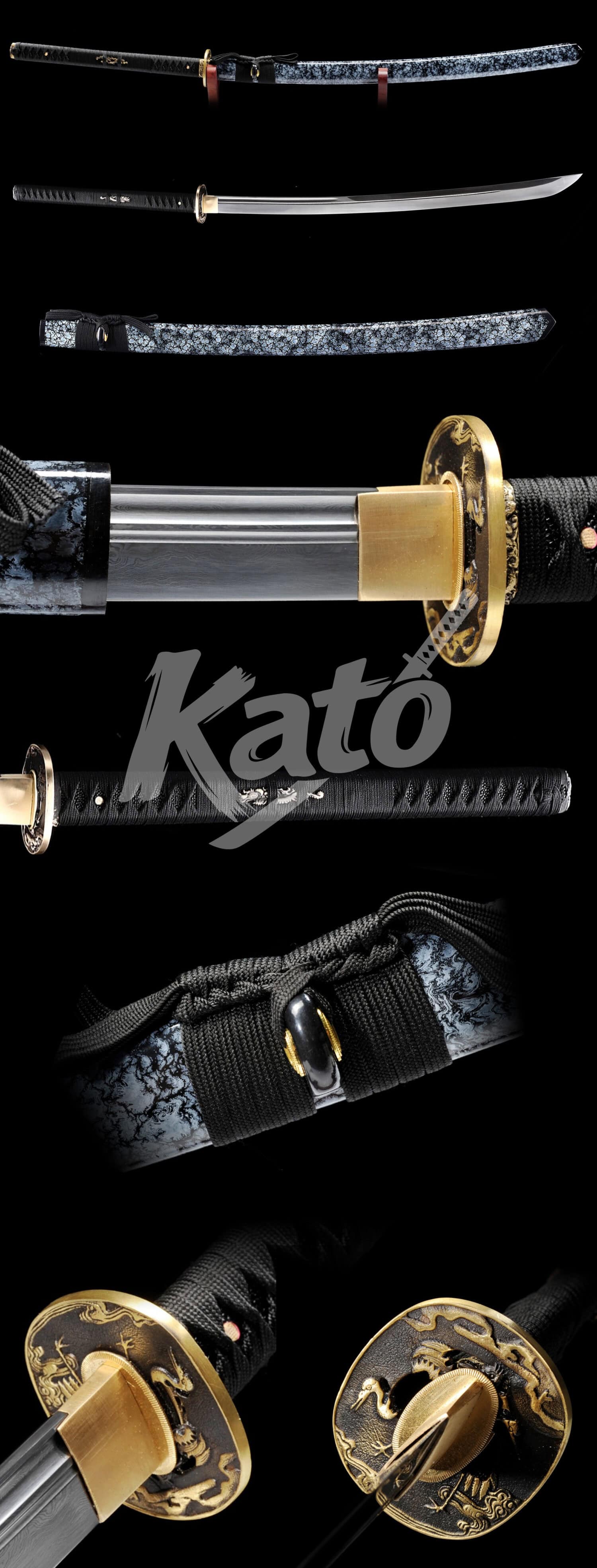 Damascus Steel Naginata – Hand-Forged Blade, Full Tang, Black Cord-Wrapped Handle with Dragon Tsuba