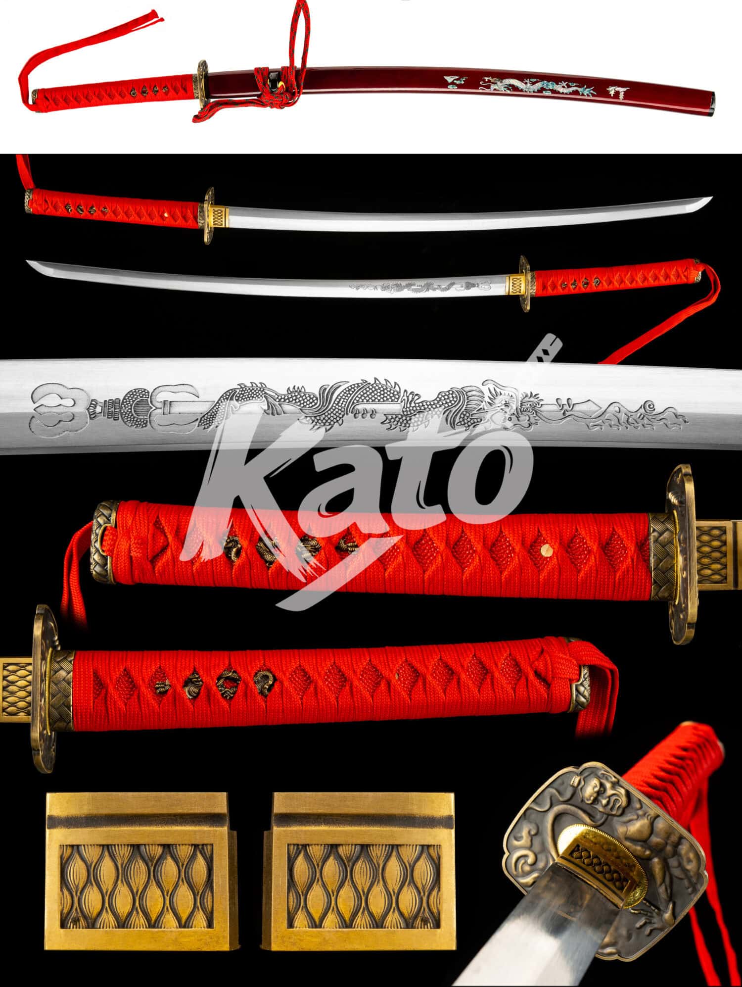 10 Japanese Katana - 5160 Spring Steel - Hand-Folded & Ultra-Mirror Polish - Imperial Crimson / Forest Emerald / Midnight Dragon