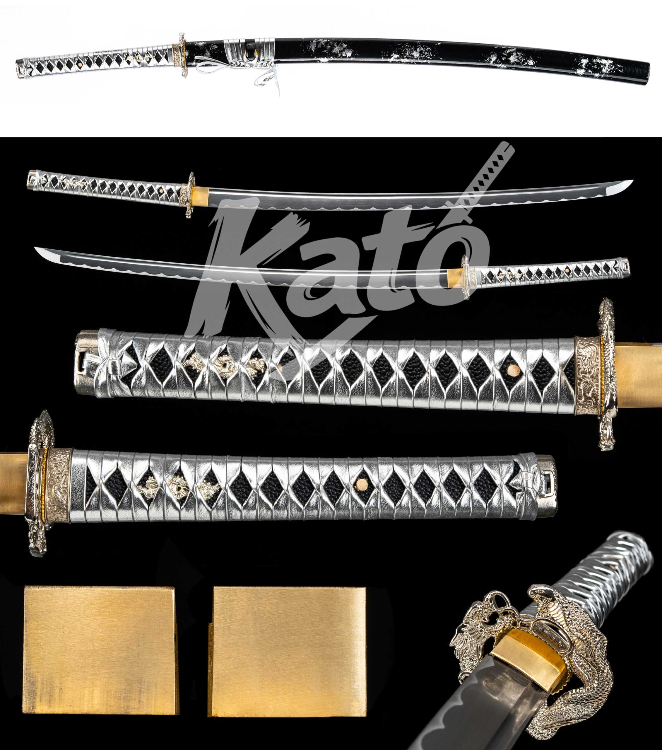 10 1060 Katana Handmade Japanese Sword Collectible Floral Saya Brass Silver Dragon