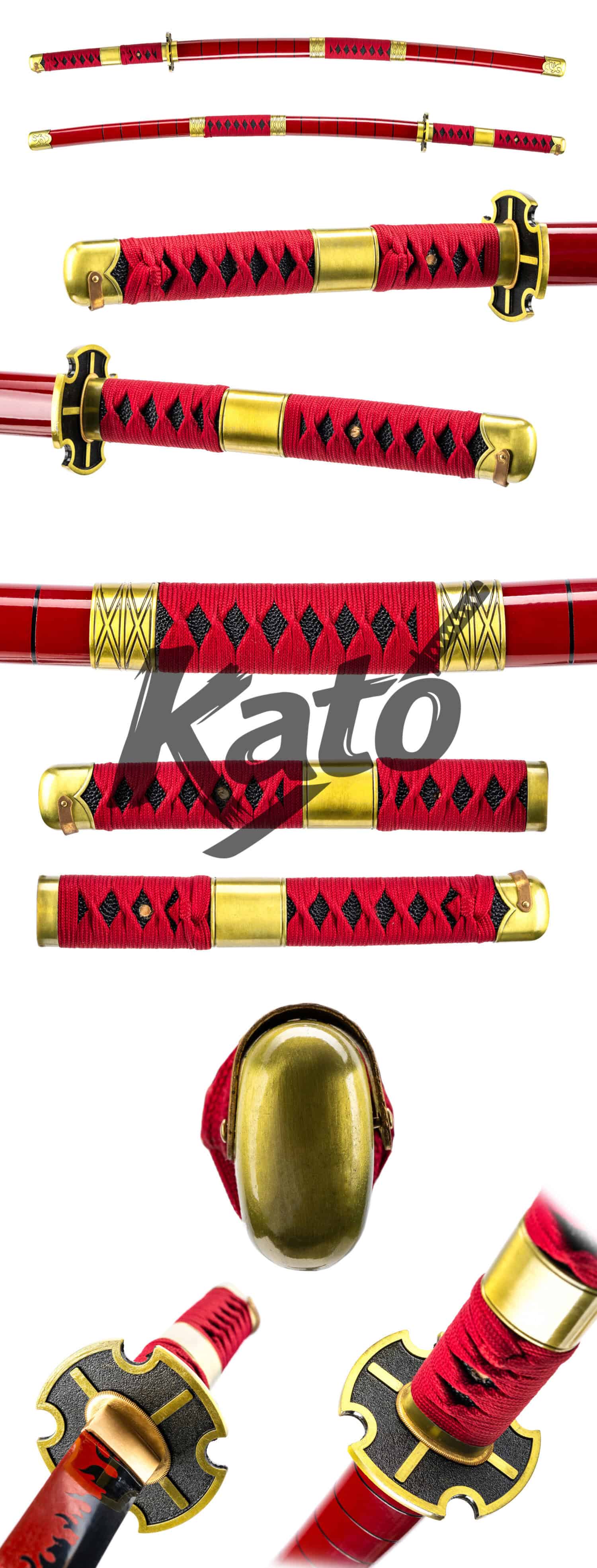 Red Saya Flame Katana — 9260 Spring Steel, Hand Forged, High-Temp Blackened Finish