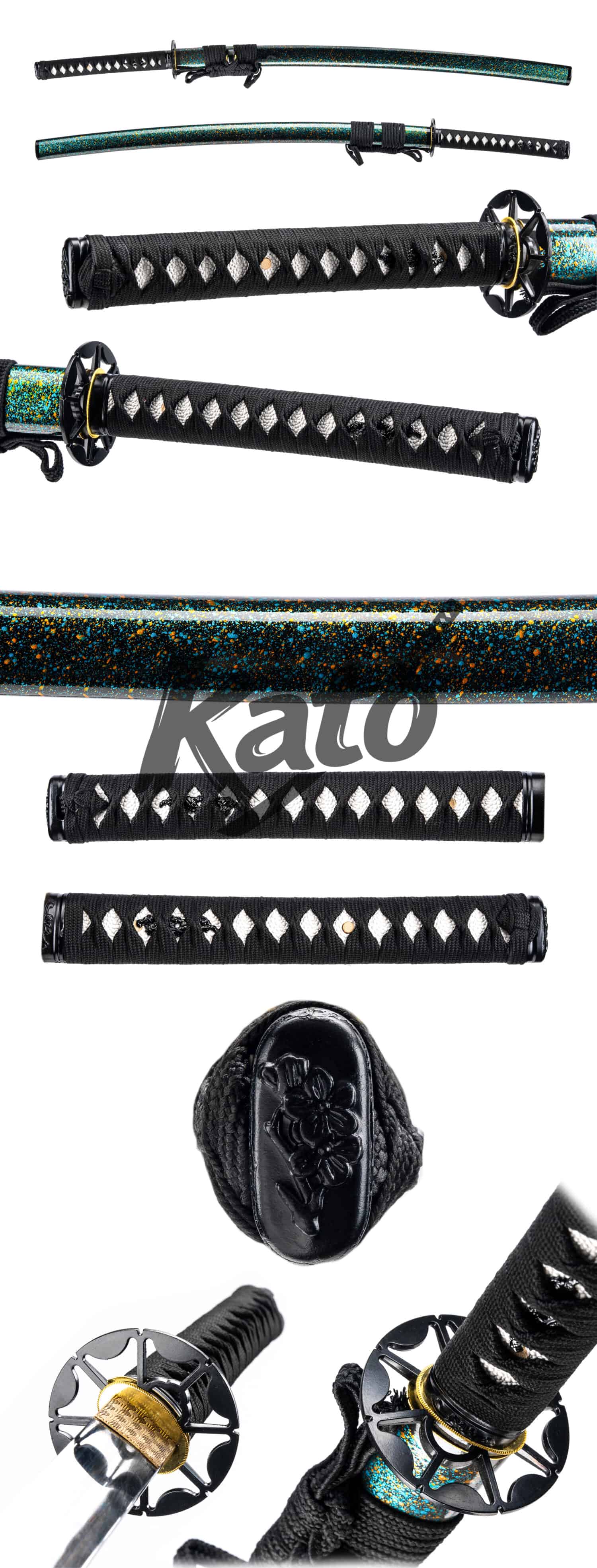 Japanese Katana - 5160 Spring Steel - Hand-Folded & Ultra-Mirror Polish - Midnight Sparkle / Galaxy Blue