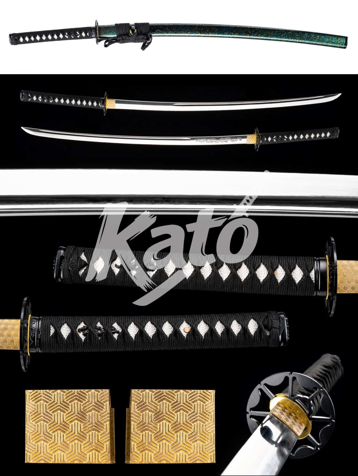 12 Japanese Katana - 5160 Spring Steel - Hand-Folded & Ultra-Mirror Polish - Midnight Sparkle / Galaxy Blue