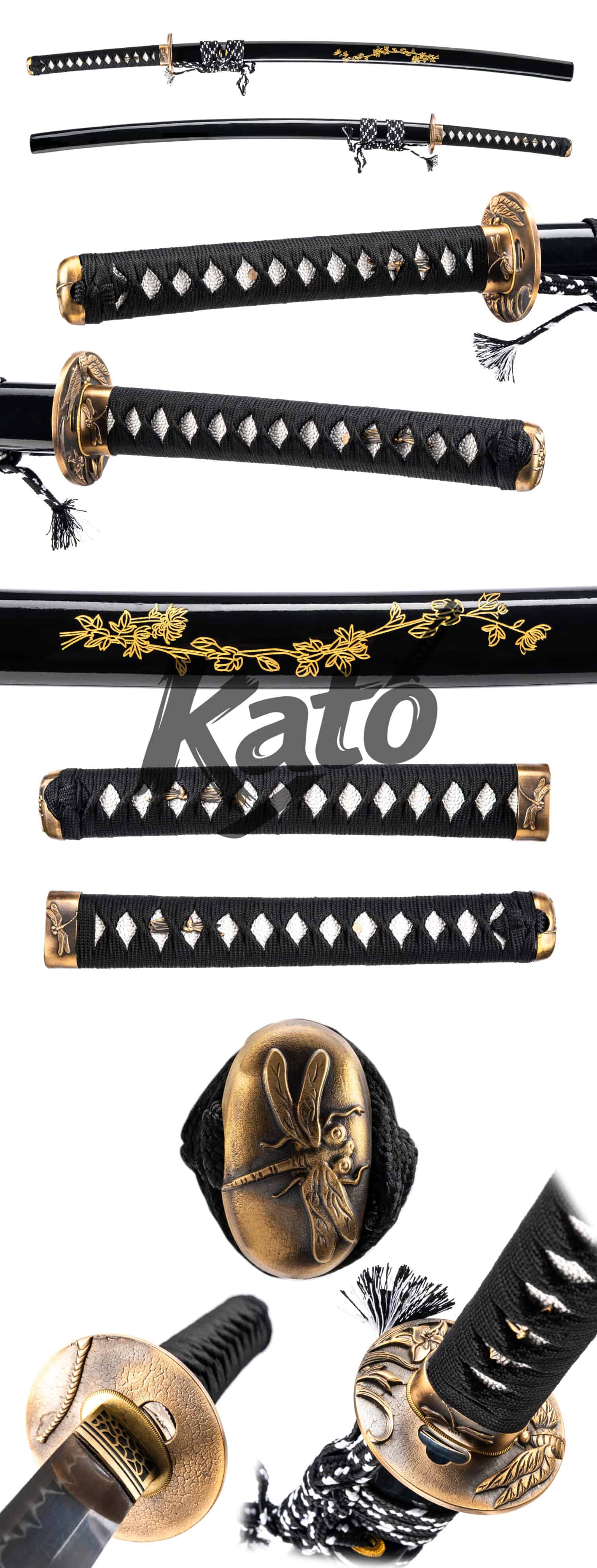 Japanese Katana - 1095 Carbon Steel - Hand-Folded & Clay Tempered - Imperial Gold / Ocean Blue / Dragon Spirit