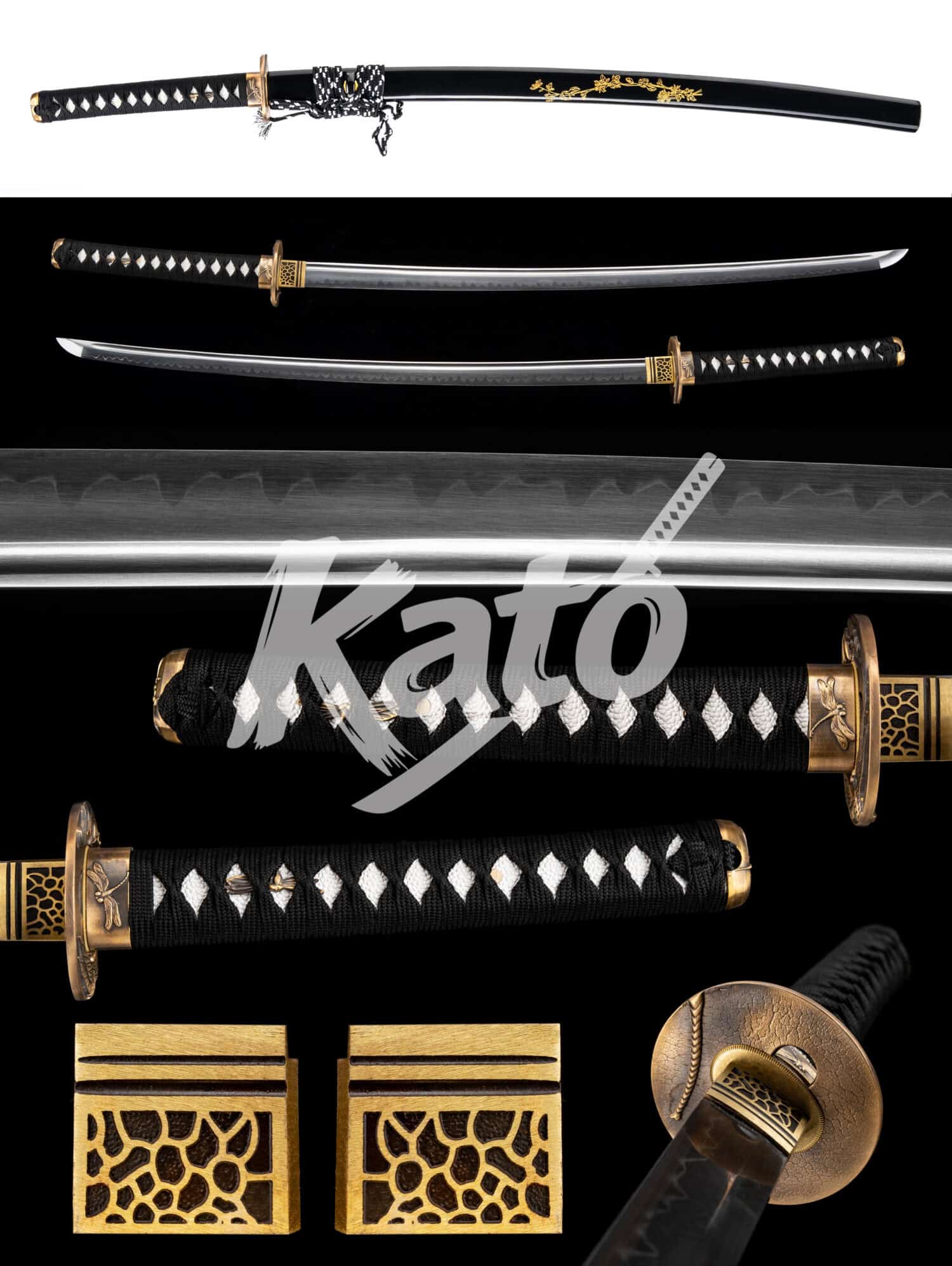 16 Japanese Katana - 1095 Carbon Steel - Hand-Folded & Clay Tempered - Imperial Gold / Ocean Blue / Dragon Spirit