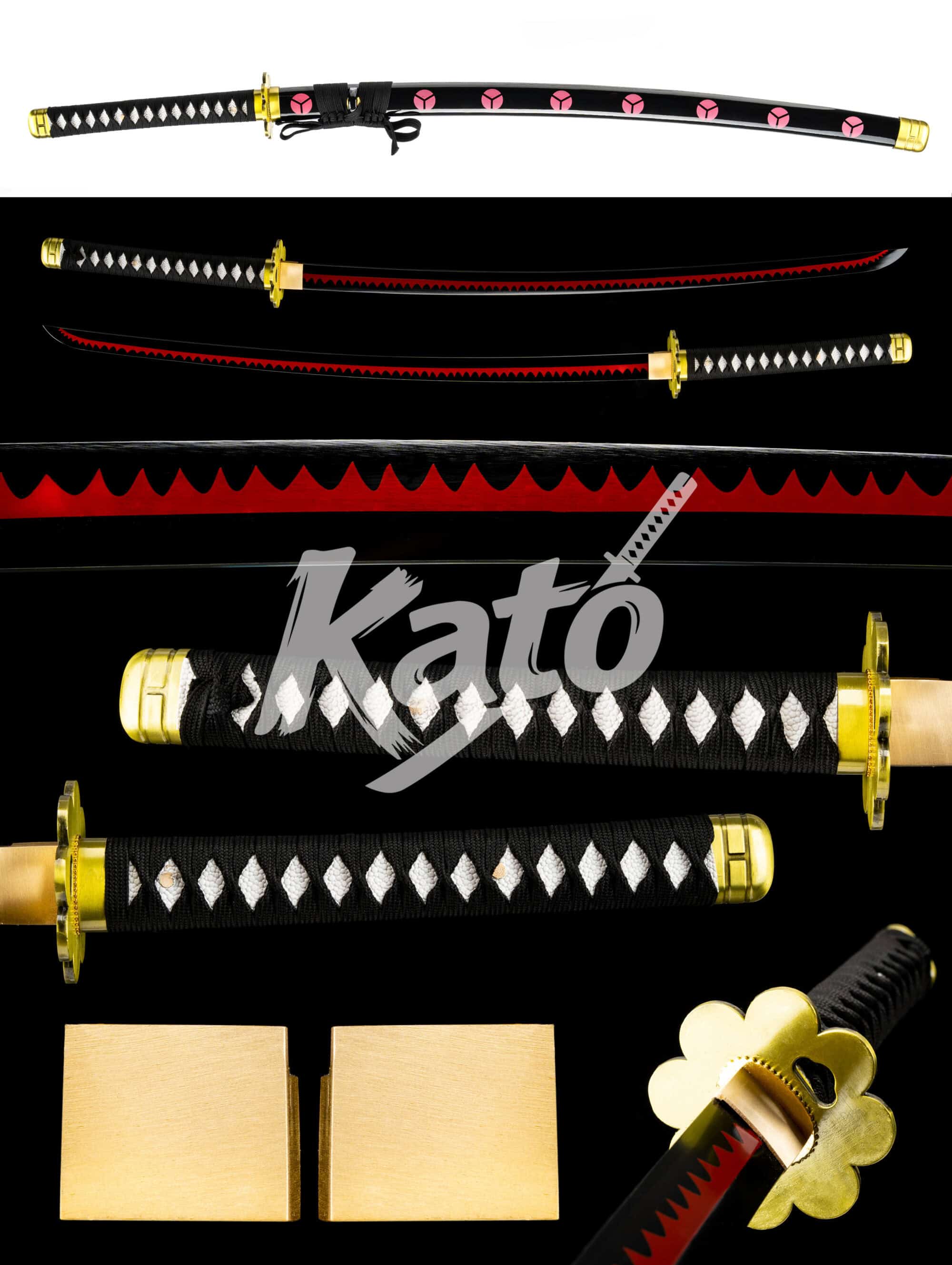 2 One Piece Roronoa Zoro Shusui Katana — 1045 Steel, Black/Red Baked Finish