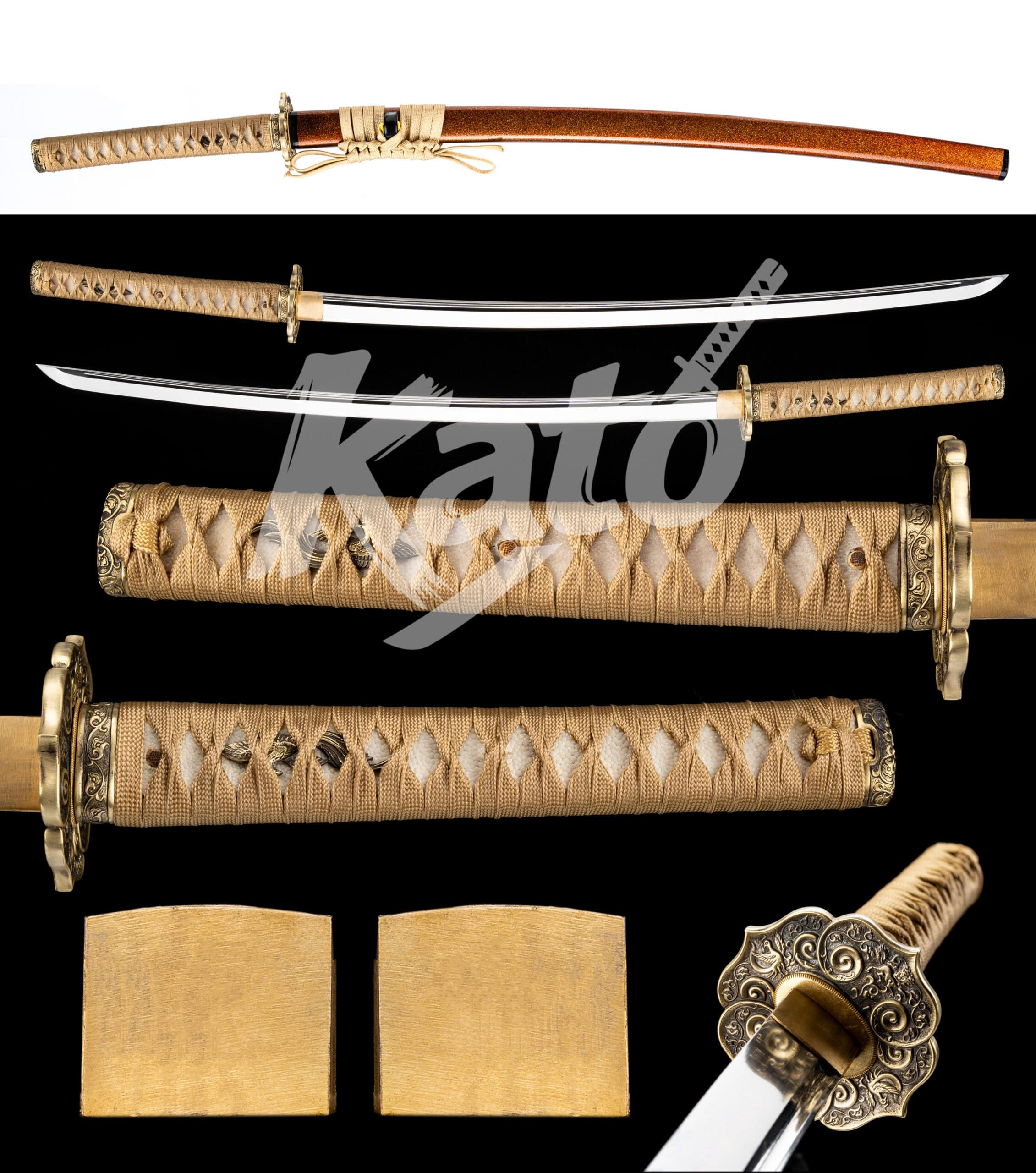 2 5160 Spring Steel Folded Katana Handmade Japanese Sword Collectible Copper Tencel