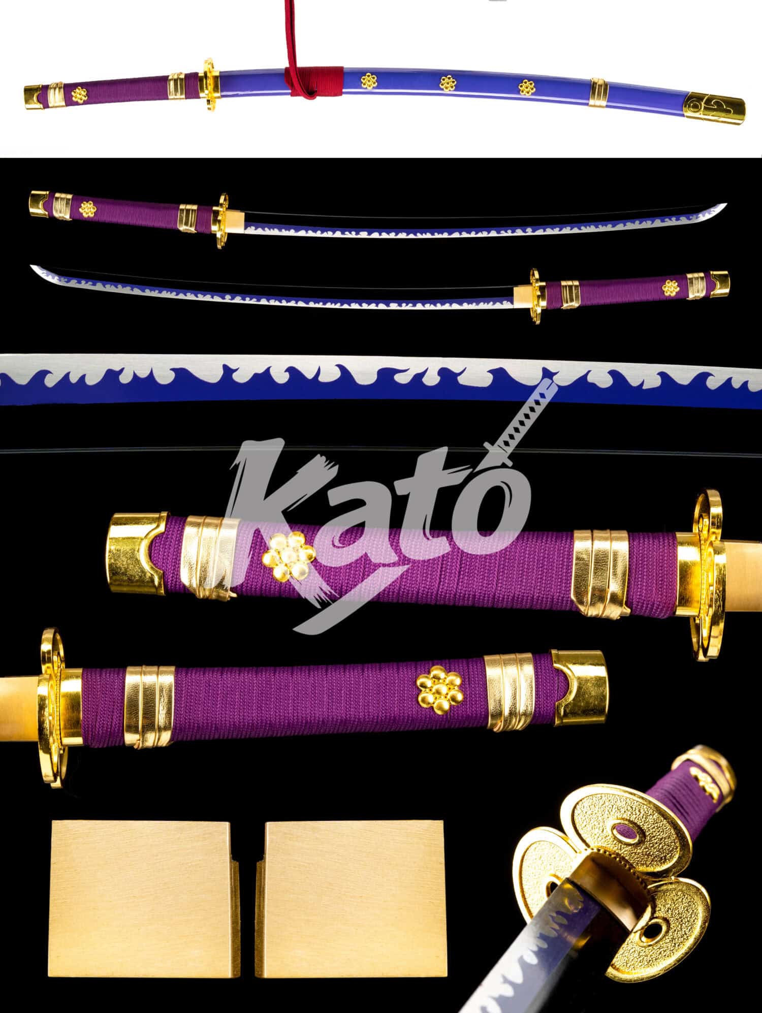 26 One Piece “Purple Enma” Katana — 1045 Steel, Black + Purple Baked Finish