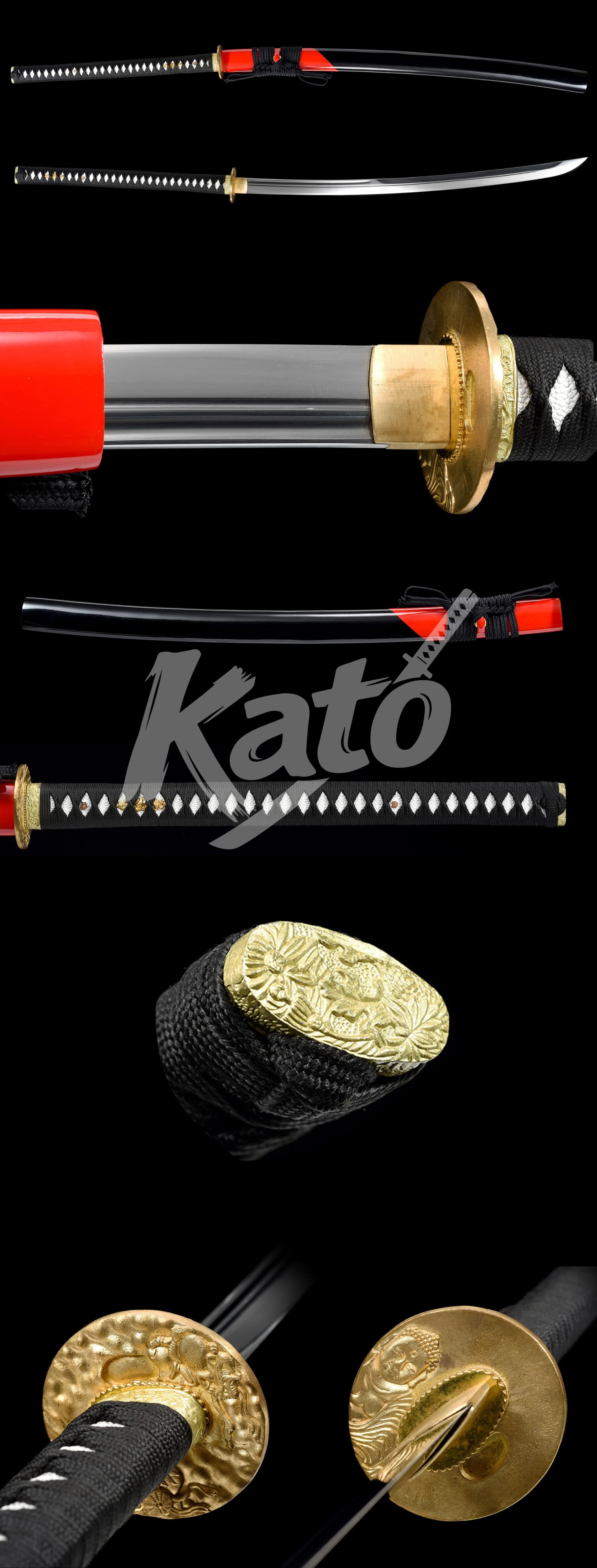 3-3 1095 Carbon Steel Naginata – Hand-Forged Blade, Copper Tsuba, Black Saya, Black Cord Handle with White Samegawa