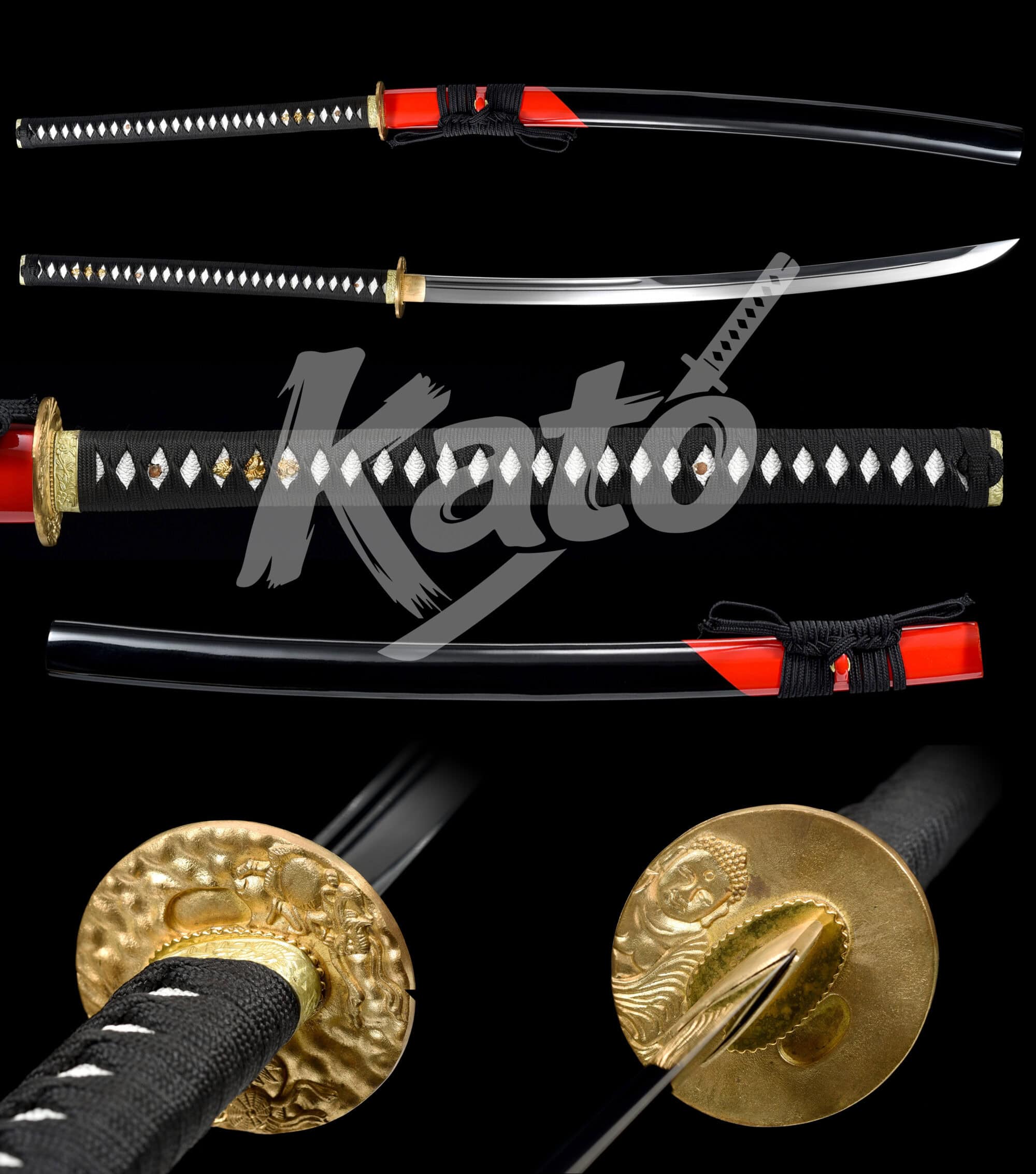 3 1095 Carbon Steel Naginata – Hand-Forged Blade, Copper Tsuba, Black Saya, Black Cord Handle with White Samegawa