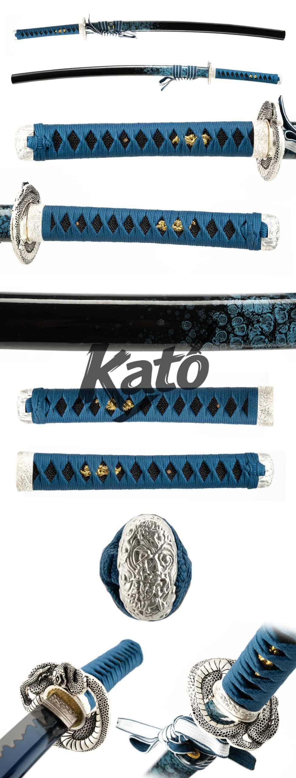 Black 9260 Spring Steel Katana with Blue Wave Edge