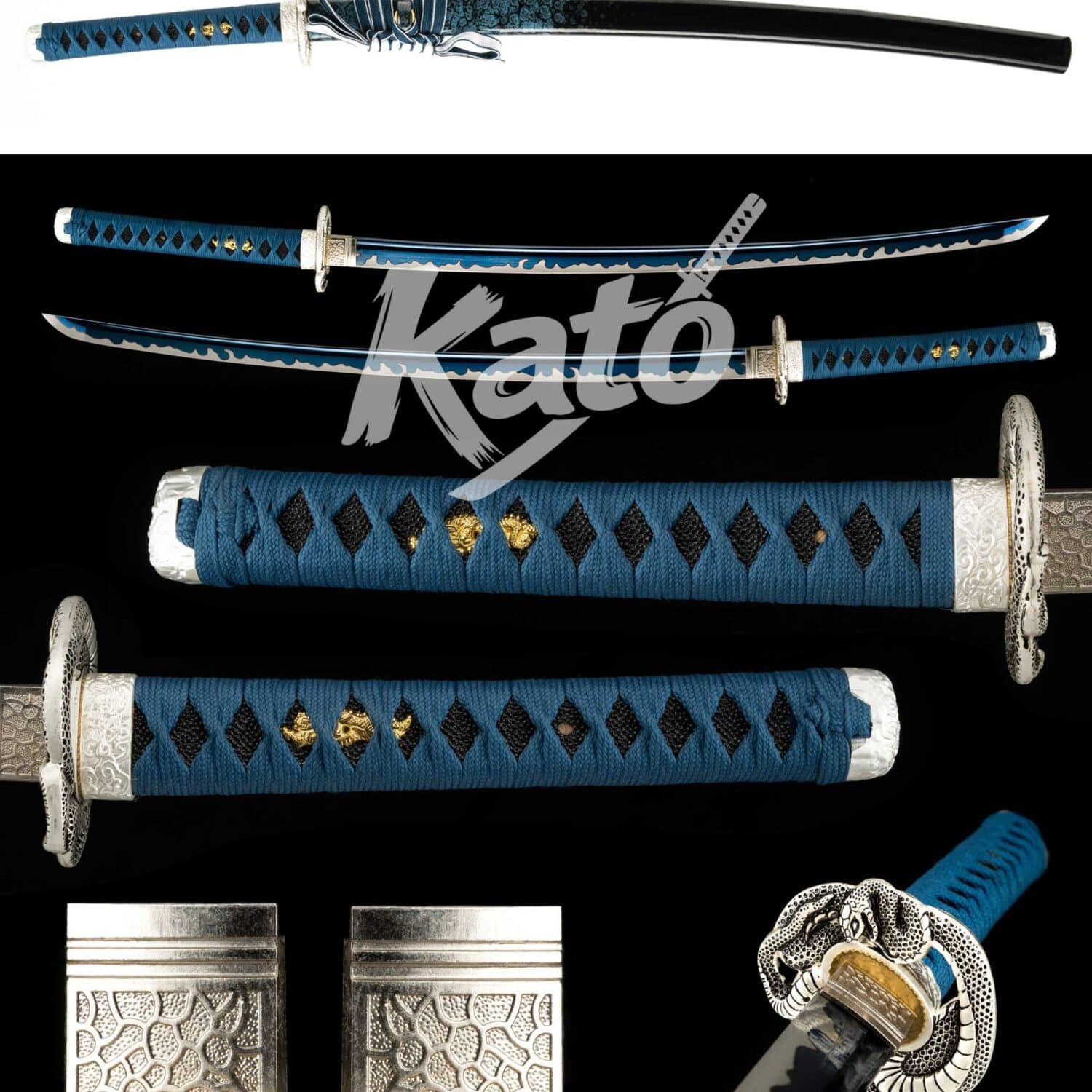 4 9260 Spring Steel Katana Handmade Japanese Sword Collectible Blue Finish Tencel Azure