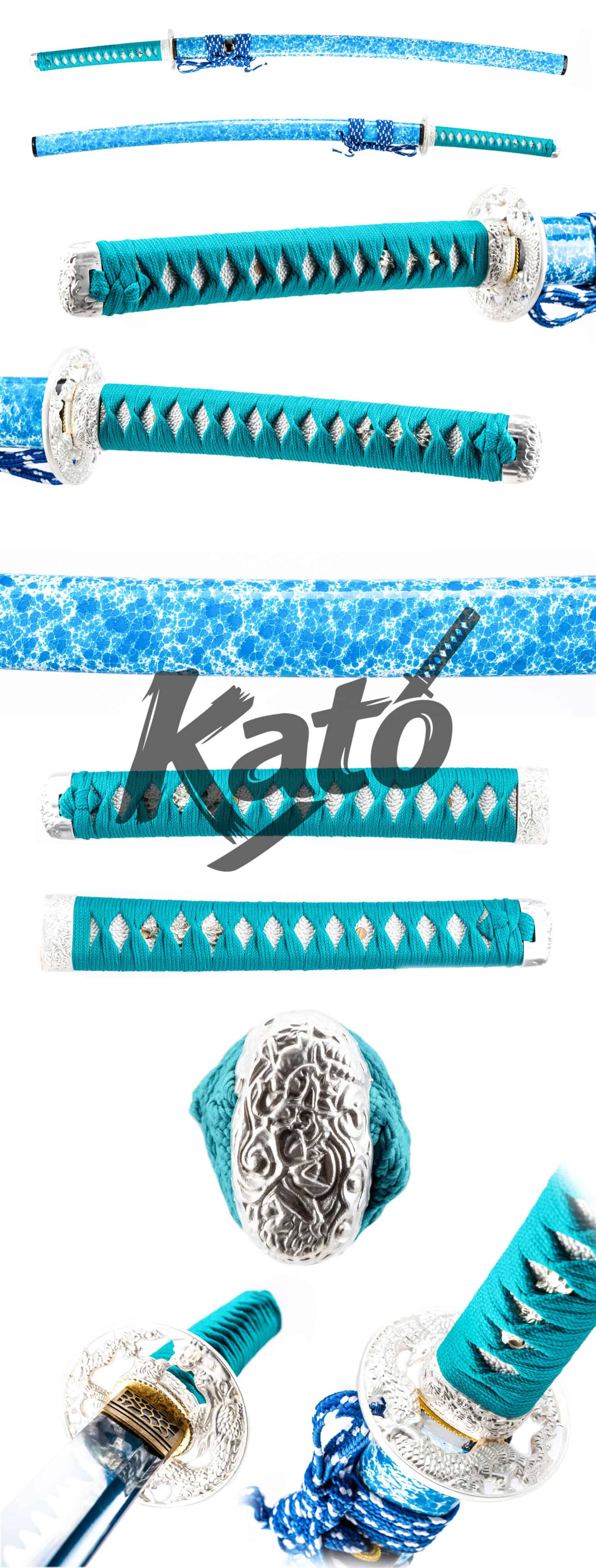 Ocean Blue 9260 Spring Steel Katana — High-Temperature Blued Blade, Tencel-Wrapped