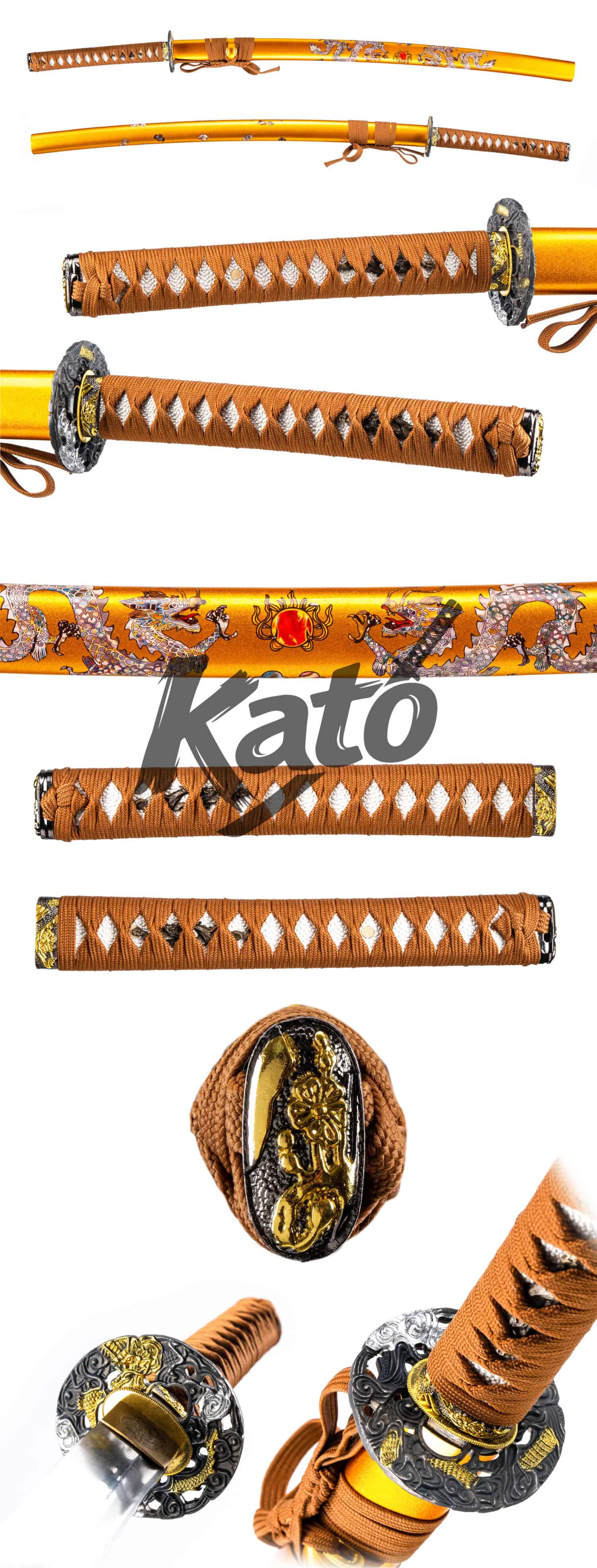 Japanese Katana - 9260 Spring Steel - Hand-Folded & Shiage Polish - Golden Dragon / Emerald Mantis