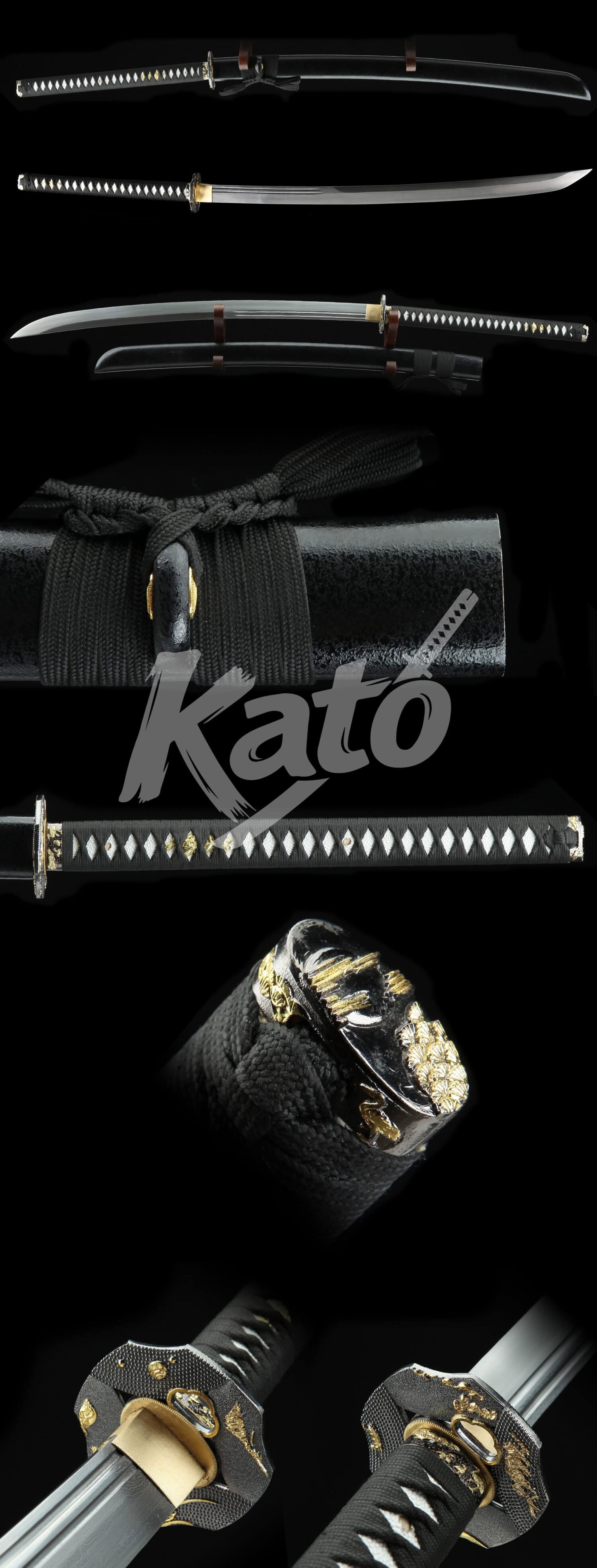 Damascus Steel Naginata – Hand-Forged Blade, Black Lacquered Hardwood Saya, High-Quality Alloy Fittings, Black Samegawa, Cotton Cord-Wrapped Handle