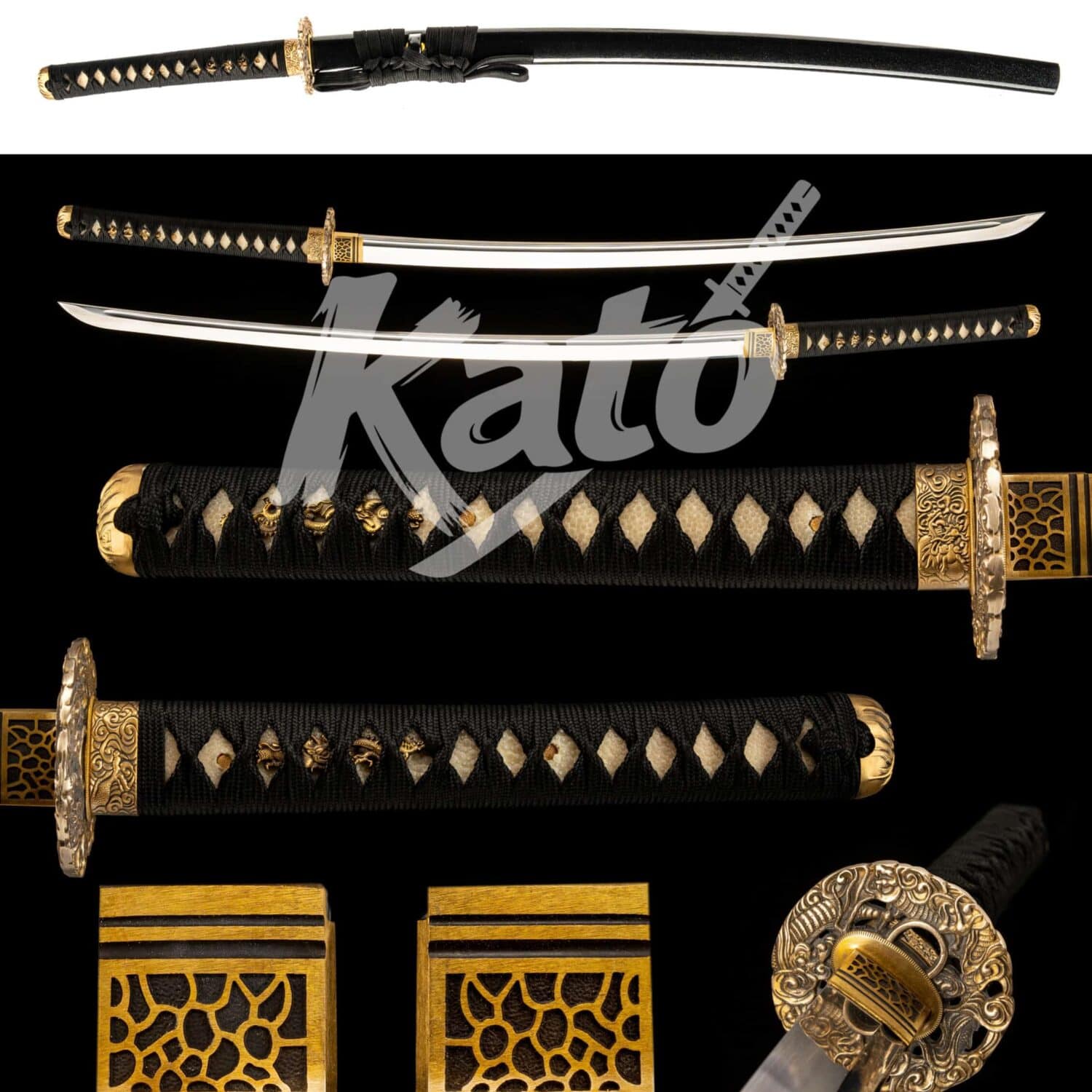 6 5160 Spring Steel Mirror Polished Katana Handmade Japanese Sword Collectible Piano Black Copper Durable Edge