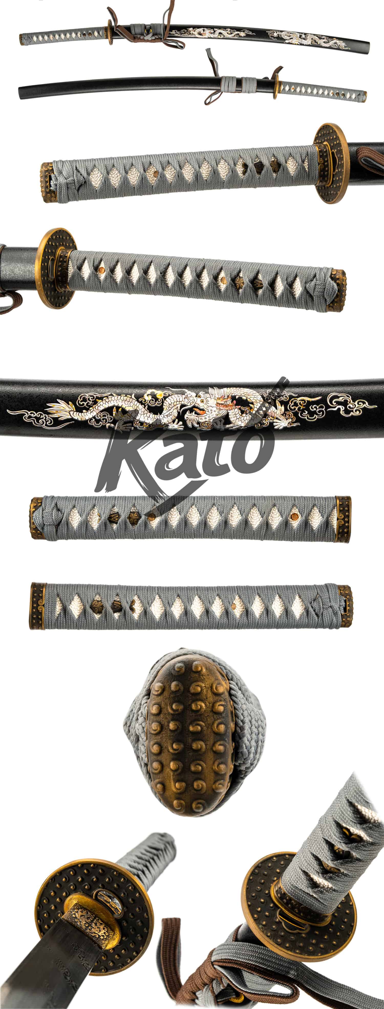 Japanese Katana - Damascus Steel - Hand-Folded & Manual Polish - Imperial Dragon / Emerald Bamboo / Golden Crane