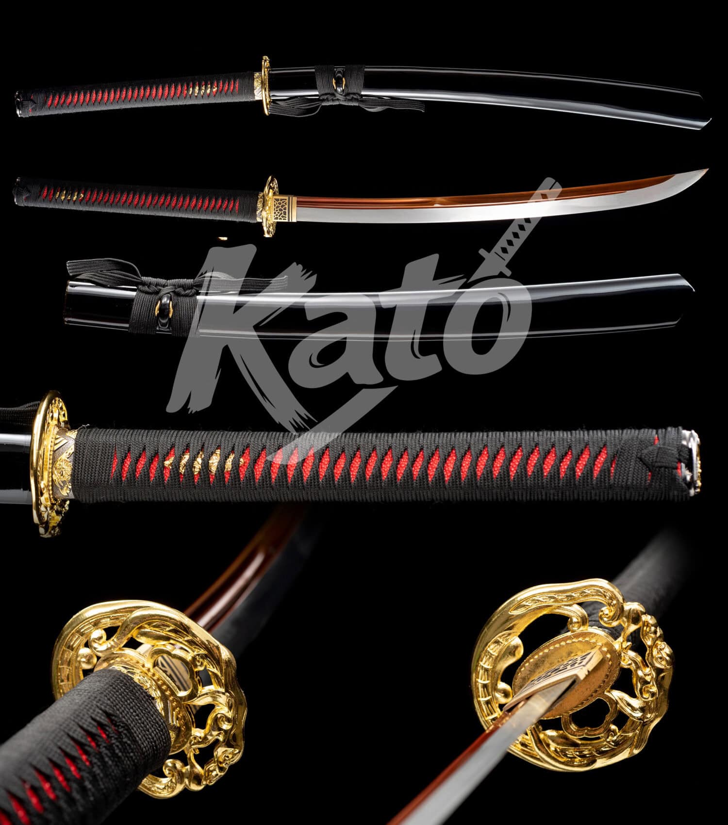 7 1095 Carbon Steel Naginata – Hand-Forged Blade, Copper Tsuba, Black Cord Handle with Red Samegawa