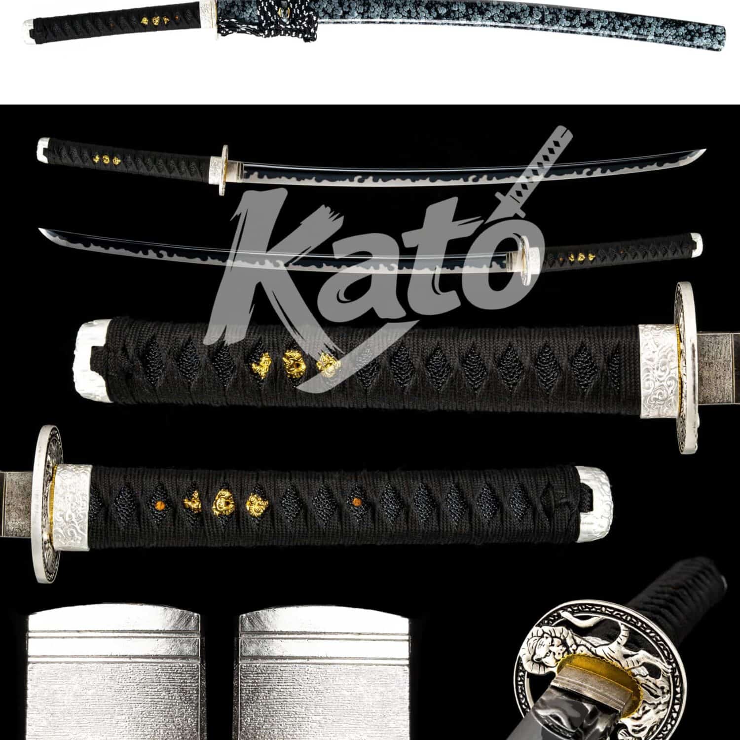 8 9260 Spring Steel Katana Handmade Japanese Sword Collectible Black Finish Snowflake Saya