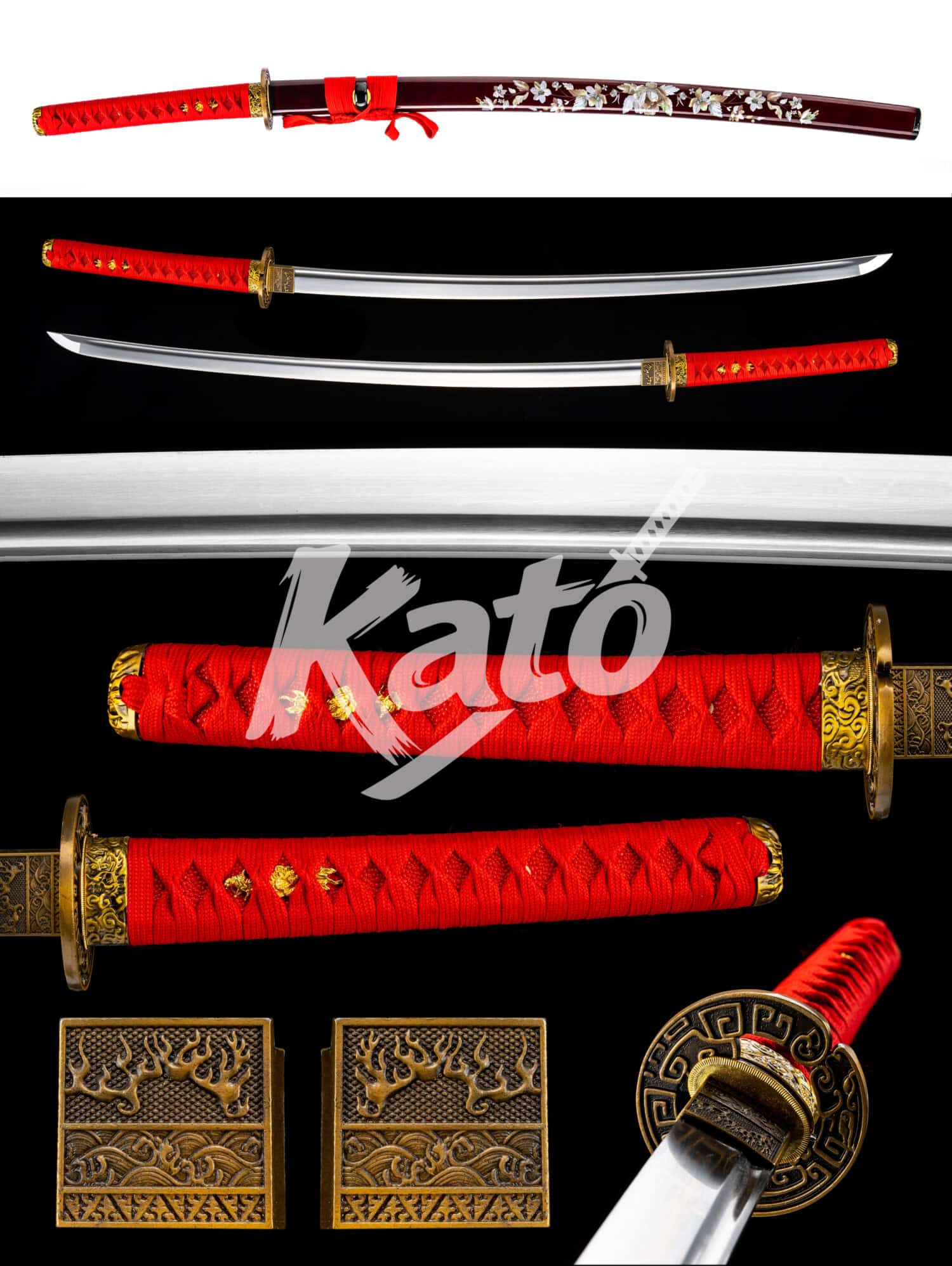 8 Crimson Blossom 9260 Katana — Hand-Forged, Polished Edge