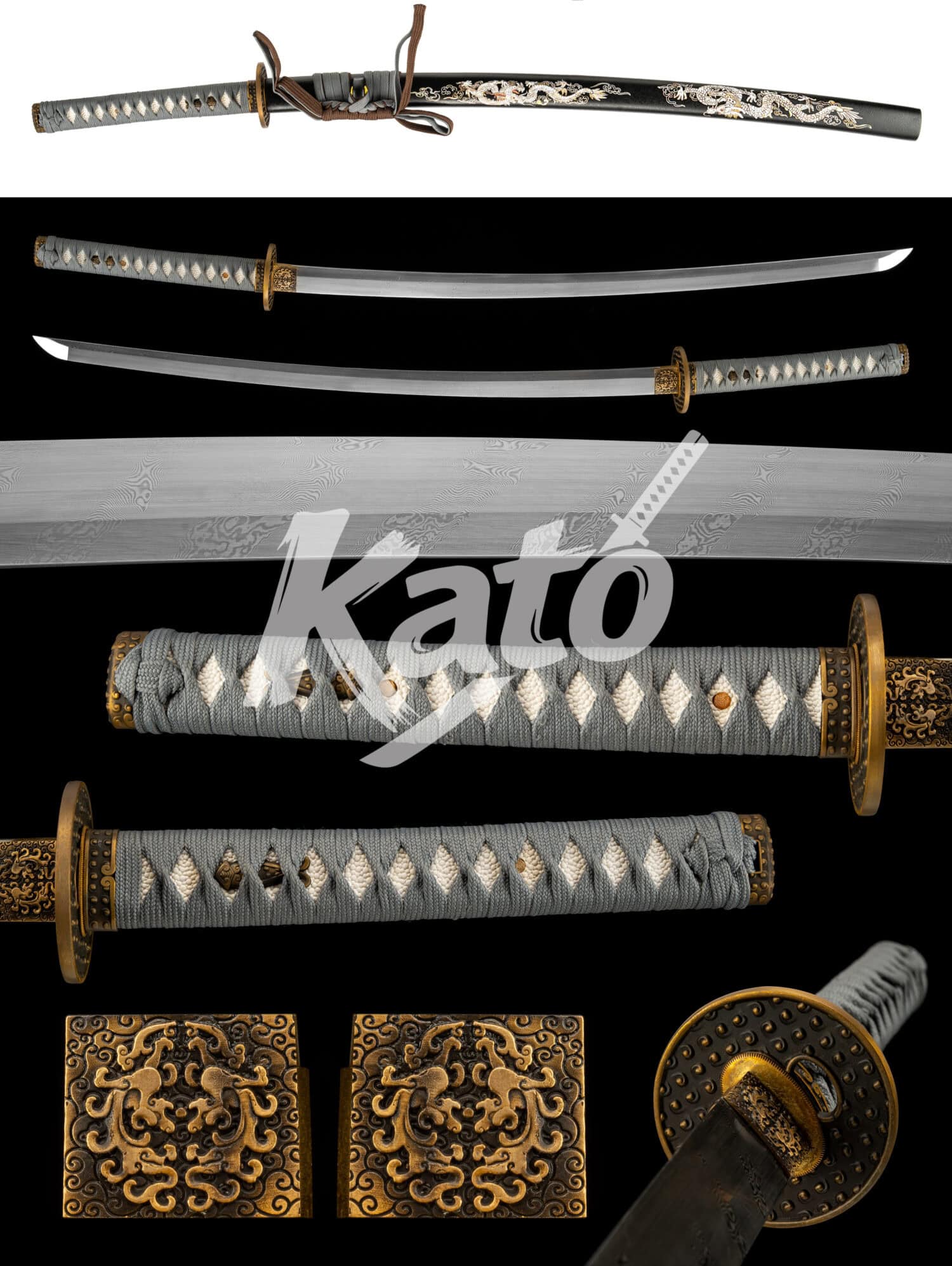 8 Japanese Katana - Damascus Steel - Hand-Folded & Manual Polish - Imperial Dragon / Emerald Bamboo / Golden Crane