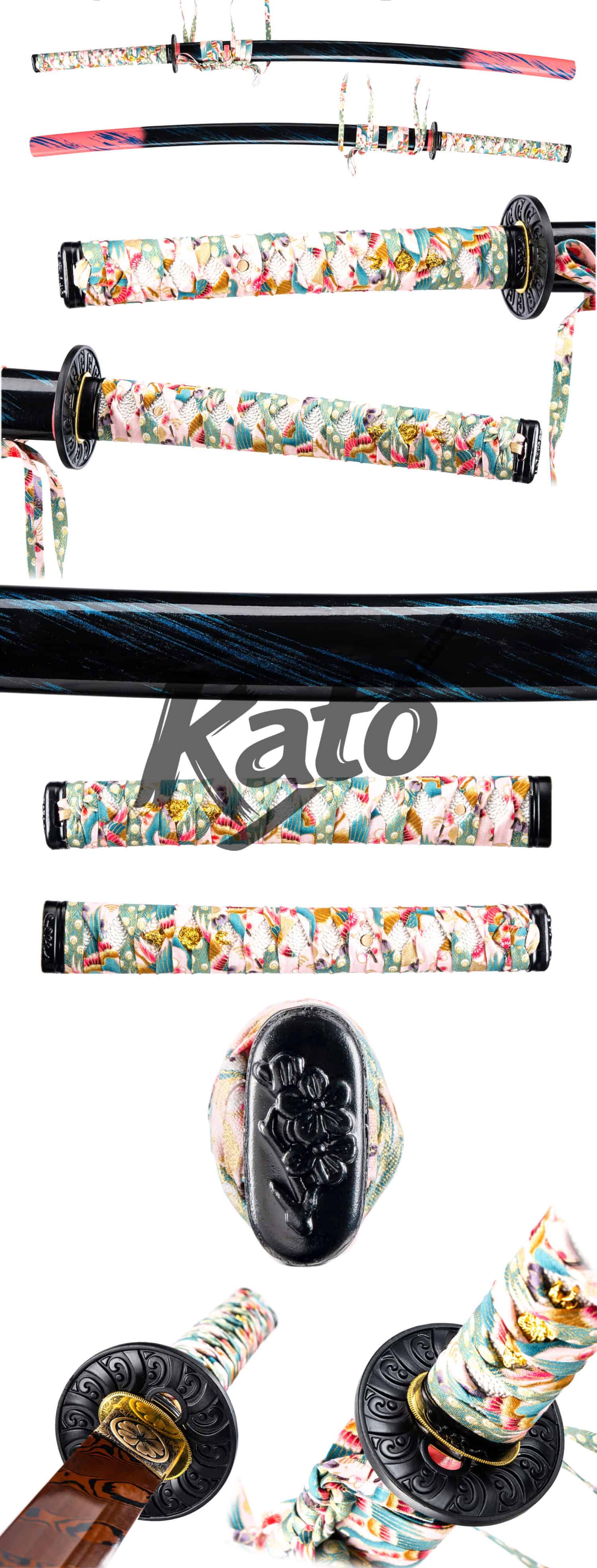 Japanese Katana - Damascus Steel - Red Baked Finish & Hand Polish - Crimson Blossom / Sakura Night