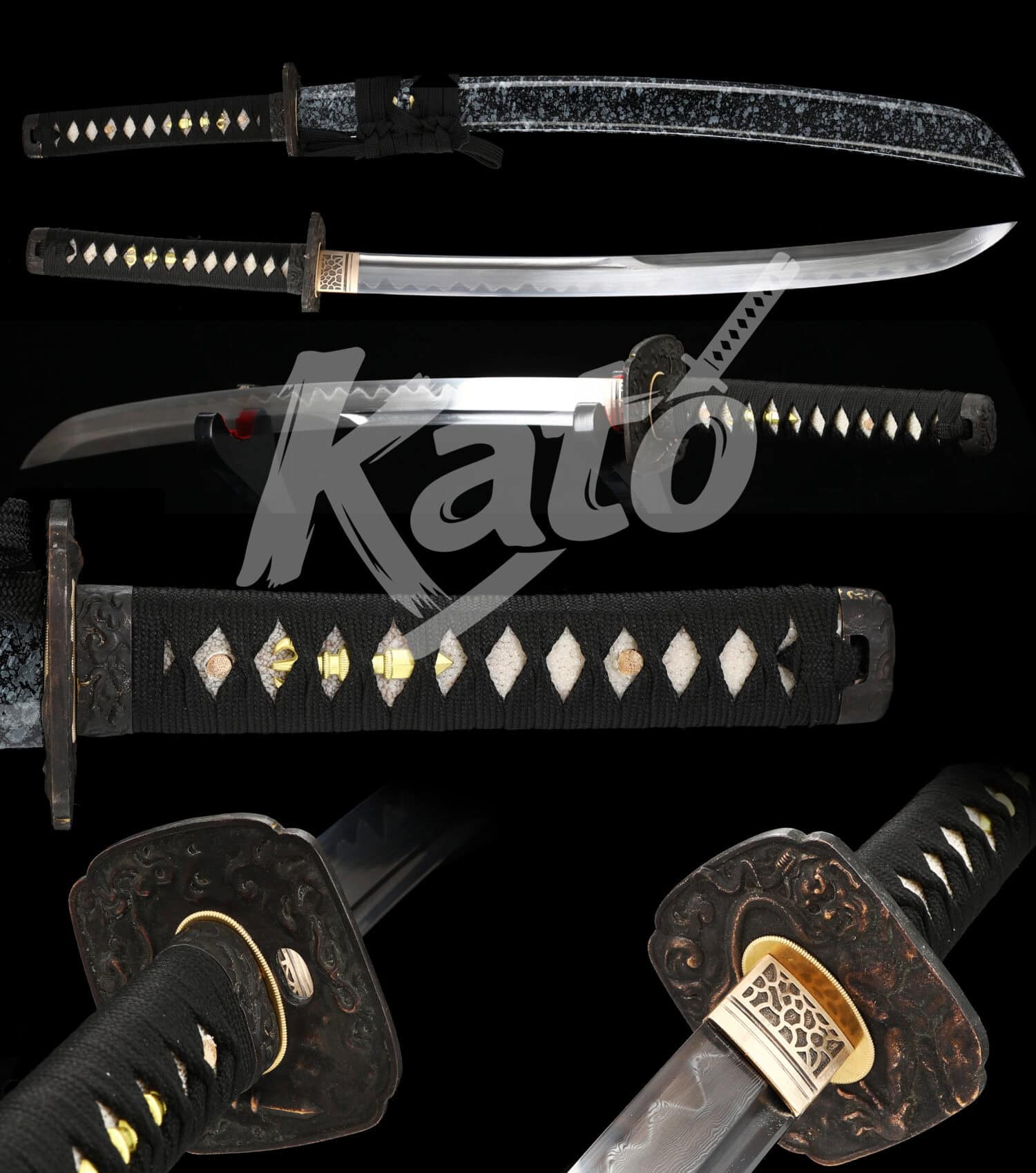 9 T10 Steel Naginata – Hamon Forged Edge, Full Tang Construction, Hand-Wrapped Black Cord Handle, Iron Tsuba