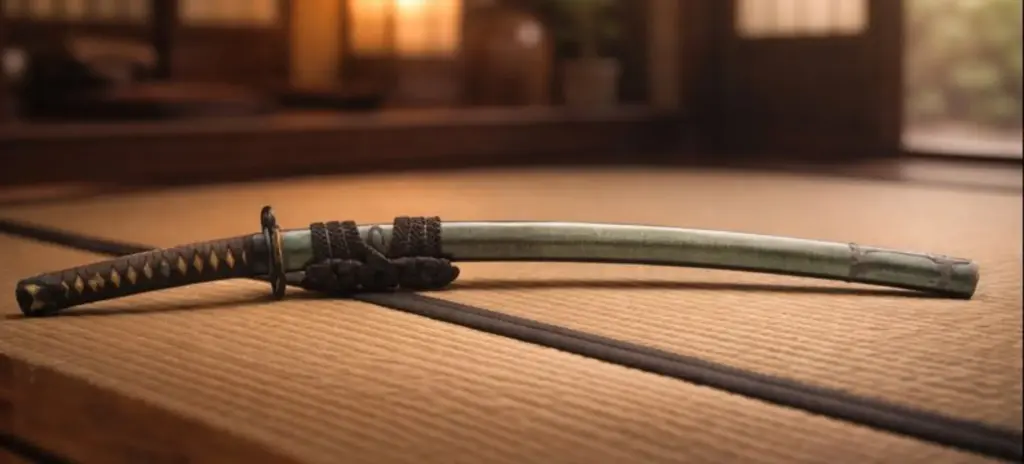 Japanese katana sword with curved blade and traditional handle