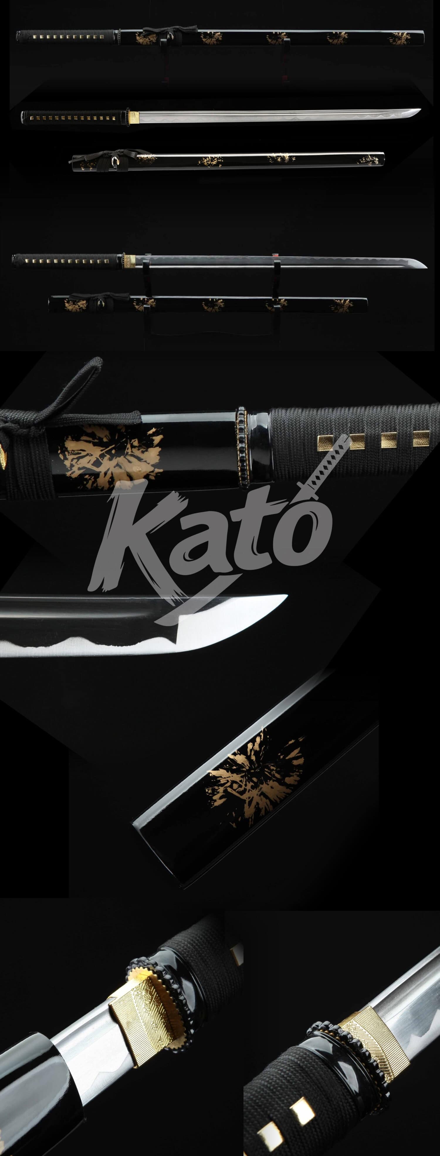 Hand-Forged 1045 Carbon Steel Ninjato Sword – Full Tang Blade, Black Tsuba, Black Saya, Traditional Japanese Ninja Style