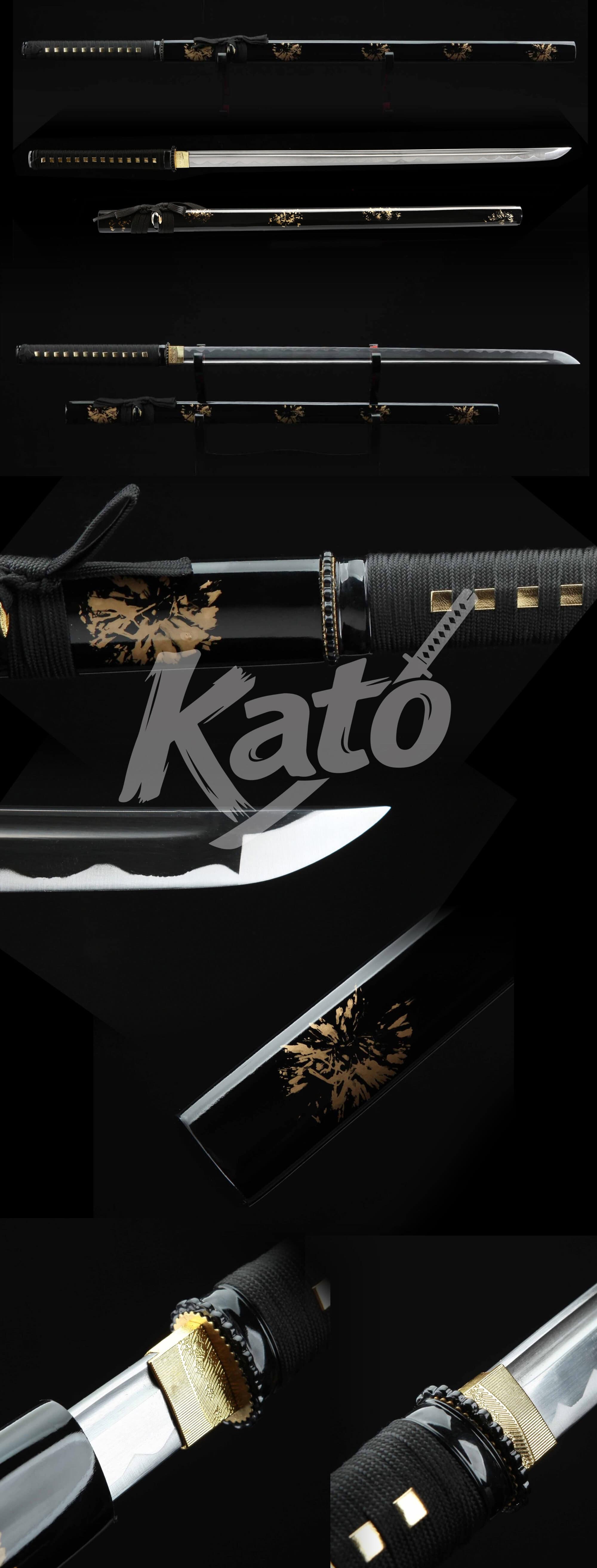 1-1 Hand-Forged 1045 Carbon Steel Ninjato Sword – Full Tang Blade, Black Tsuba, Black Saya, Traditional Japanese Ninja Style