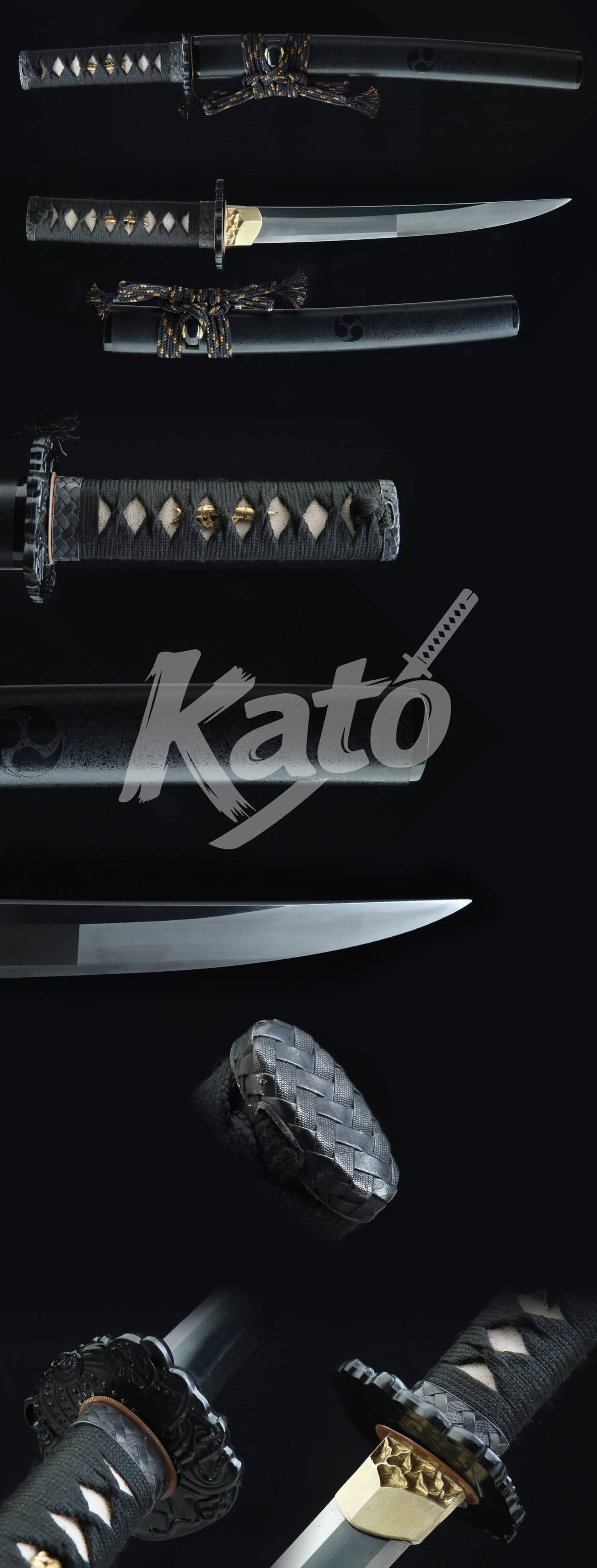 Hand-Forged T10 Carbon Steel Tanto Sword – Full Tang Blade, Real Hamon, Black Lacquered Ebony Saya, Traditional Samurai Style